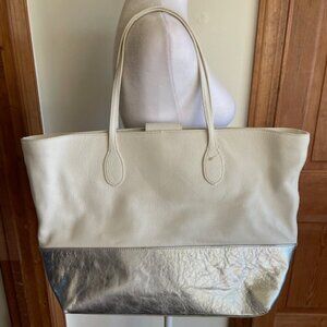 TALBOTS Leather White Silver Large Tote Bag NWOT